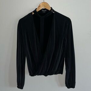 Bebe Black Velvet Deep V Blouse